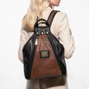VINTAGE EUROLINE CONVERTIBLE SMALL BACKPACK HANDBAG BROWN BLACK UPPER LEATHER